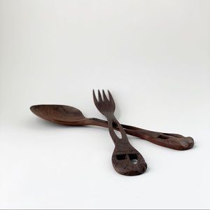Hand Carved Wooden Salad Tongs